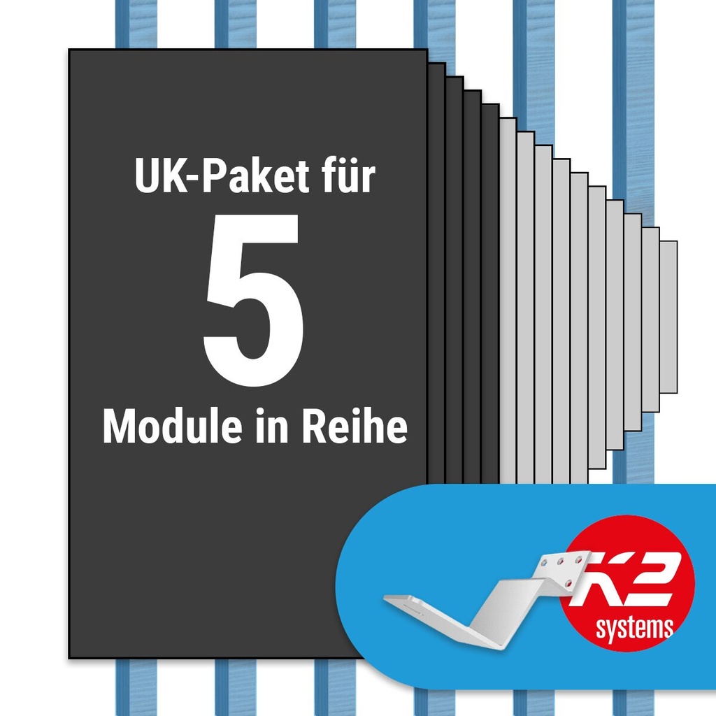 [A07069] K2 Paket Biberschwanz: 1 Reihe x 5 Module (K2 FLA H35/144 Dachhaken: Jeder Sparren) | A07069