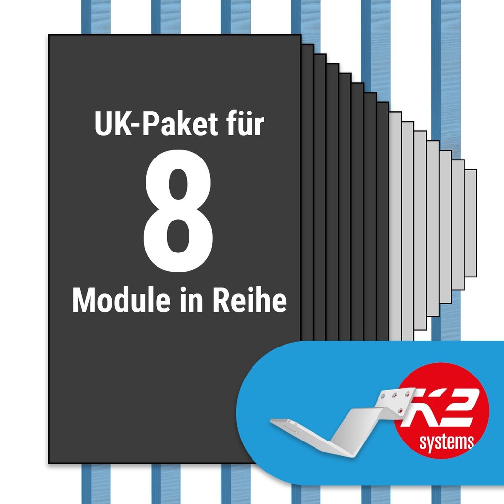 [A07072] K2 Paket Biberschwanz: 1 Reihe x 8 Module (K2 FLA H35/144 Dachhaken: Jeder Sparren) | A07072
