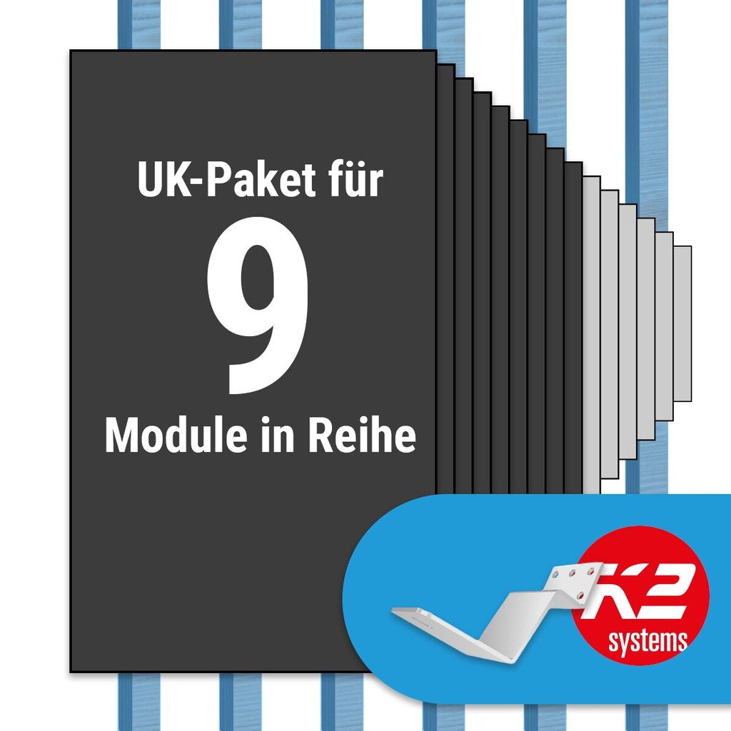 [A07073] K2 Paket Biberschwanz: 1 Reihe x 9 Module (K2 FLA H35/144 Dachhaken: Jeder Sparren) | A07073