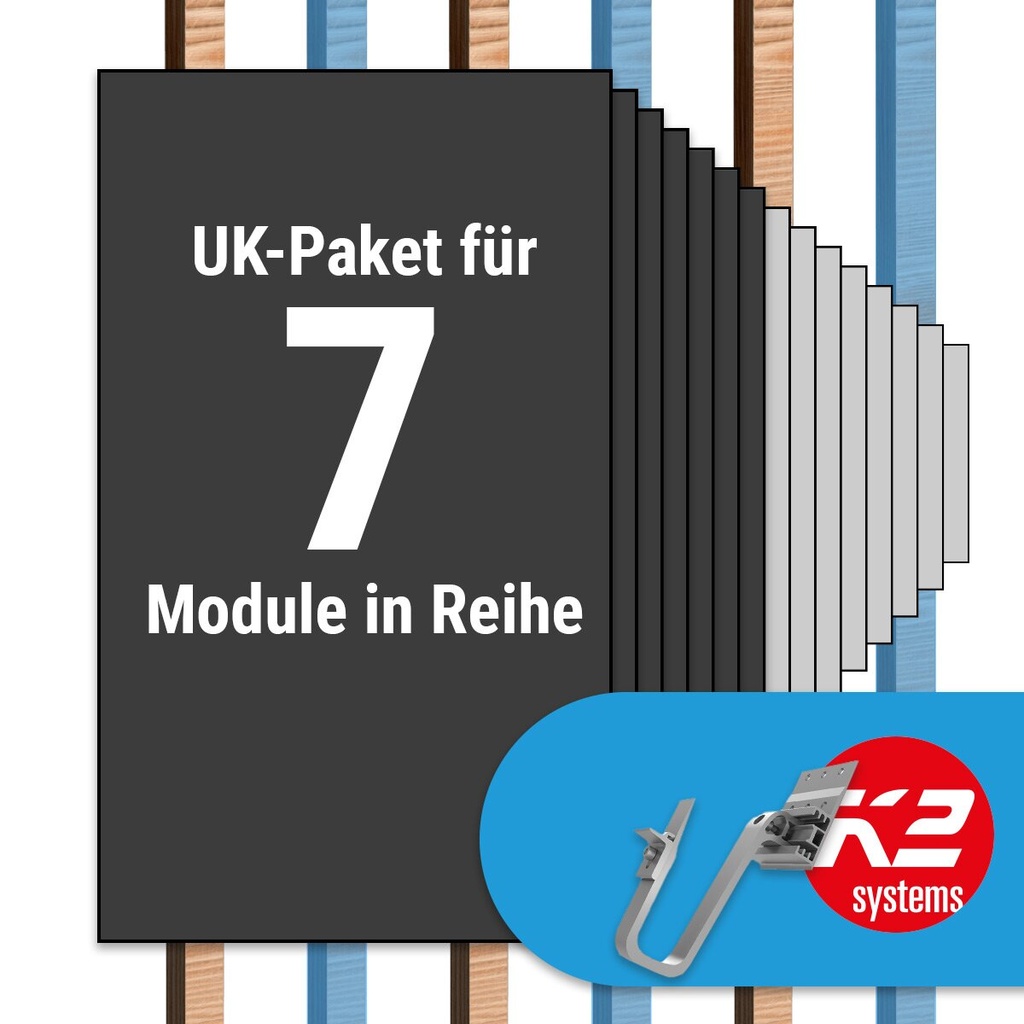 [A07012] K2 Paket Ziegeldach: 1 Reihe x 7 Module (K2 3S Long Dachhaken: Jeder 2. Sparren) | A07012