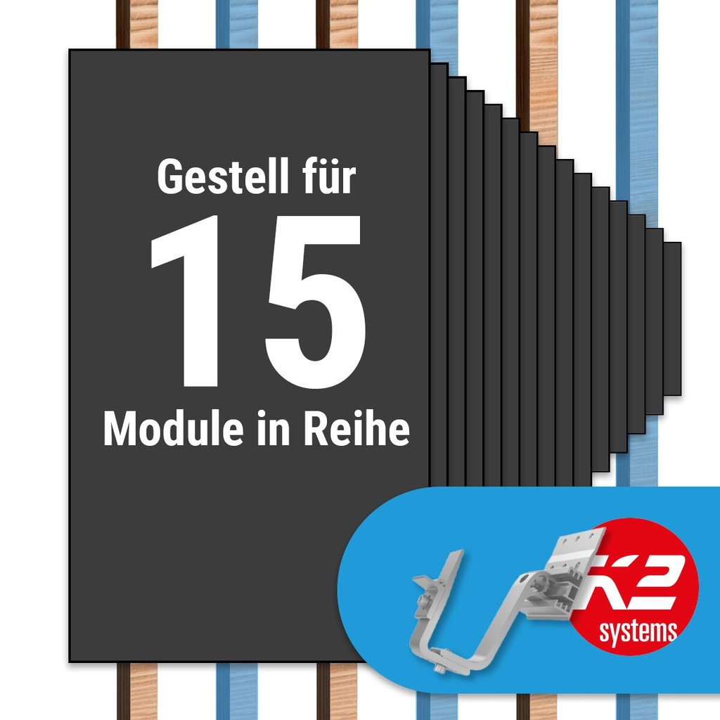 [A06636] K2 Paket Ziegeldach: 1 Reihe x 15 Module (K2 4S: Jeder 2. Sparren) | A06636
