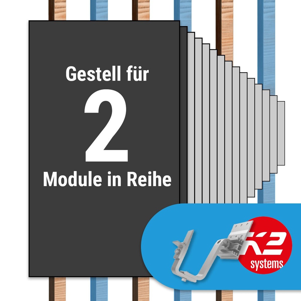 [A06623] K2 Paket Ziegeldach: 1 Reihe x 2 Module (K2 4S: Jeder 2. Sparren) | A06623