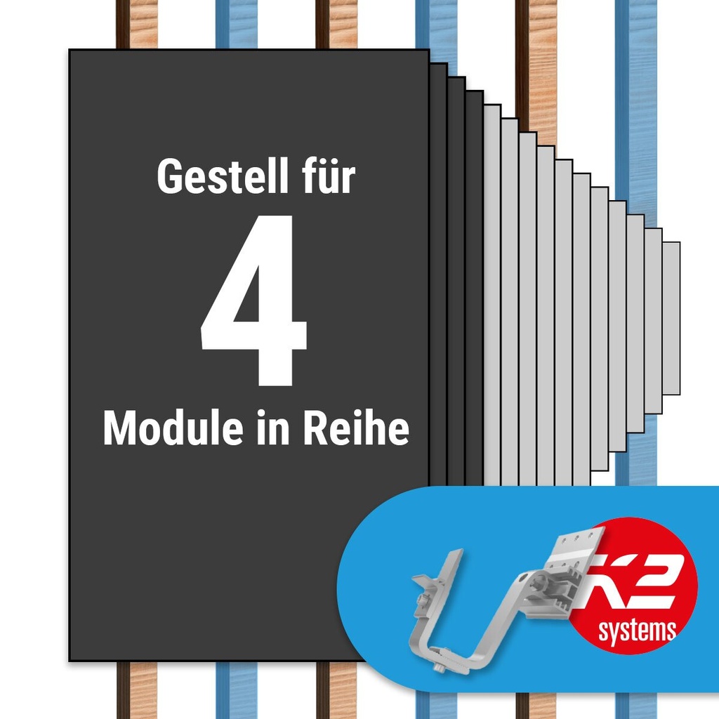 [A06625] K2 Paket Ziegeldach: 1 Reihe x 4 Module (K2 4S: Jeder 2. Sparren) | A06625