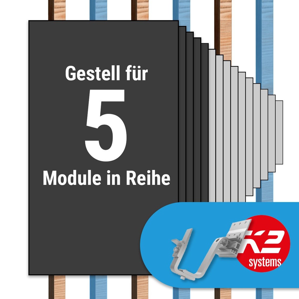 [A06626] K2 Paket Ziegeldach: 1 Reihe x 5 Module (K2 4S: Jeder 2. Sparren) | A06626