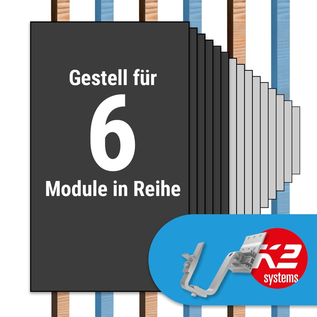 [A06627] K2 Paket Ziegeldach: 1 Reihe x 6 Module (K2 4S: Jeder 2. Sparren) | A06627