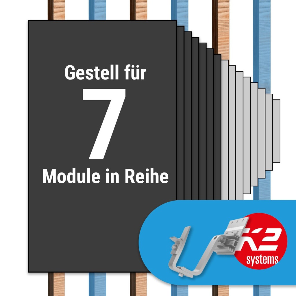 [A06628] K2 Paket Ziegeldach: 1 Reihe x 7 Module (K2 4S: Jeder 2. Sparren) | A06628
