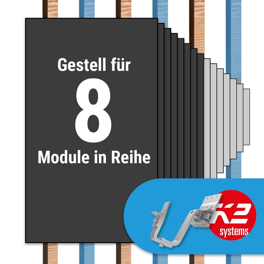 [A06629] K2 Paket Ziegeldach: 1 Reihe x 8 Module (K2 4S: Jeder 2. Sparren) | A06629