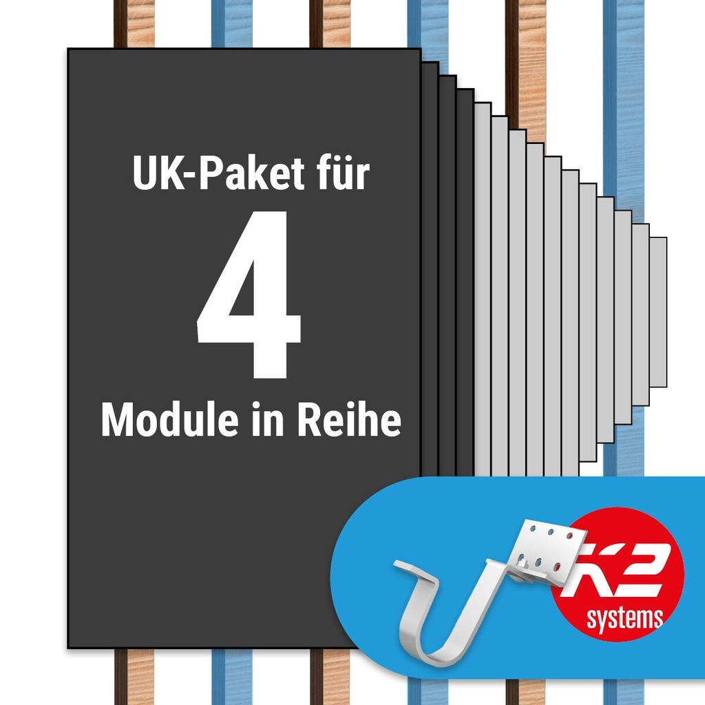 [A07038] K2 Paket Ziegeldach: 1 Reihe x 4 Module (K2 Vario Set Dachhaken: Jeder 2. Sparren) | A07038