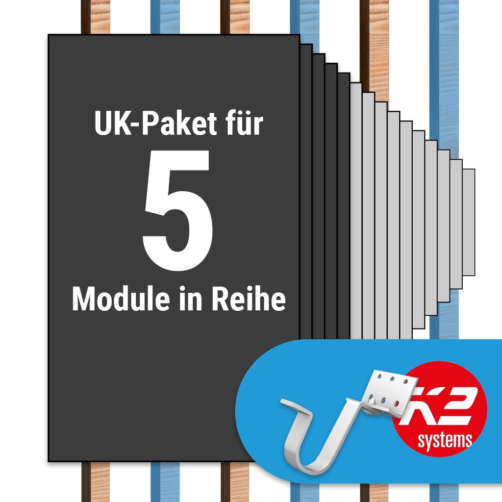 [A07039] K2 Paket Ziegeldach: 1 Reihe x 5 Module (K2 Vario Set Dachhaken: Jeder 2. Sparren) | A07039