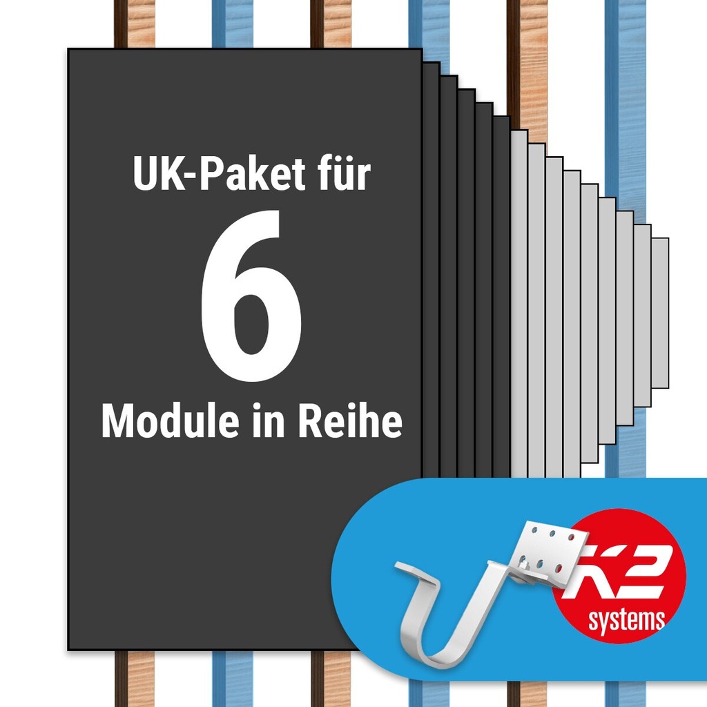 [A07040] K2 Paket Ziegeldach: 1 Reihe x 6 Module (K2 Vario Set Dachhaken: Jeder 2. Sparren) | A07040